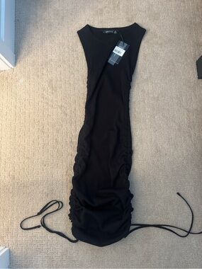 Lioness Black Ruched Side Tie Tank Dress